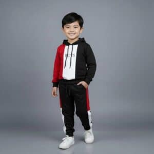 BOYS Winter Hoodie & Trouser Set Black & Maroon