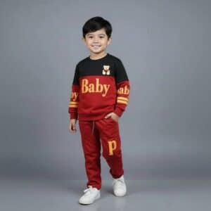 BABY PANDA Winter Sweatshirt & Trouser Set Black & Maroon