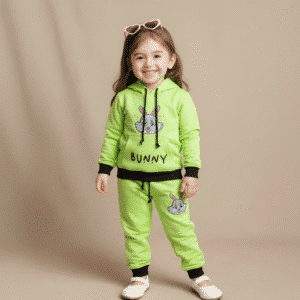Cute BUNNY Stylish Winter Dress Full Sleeve Tops & Pants Lemon